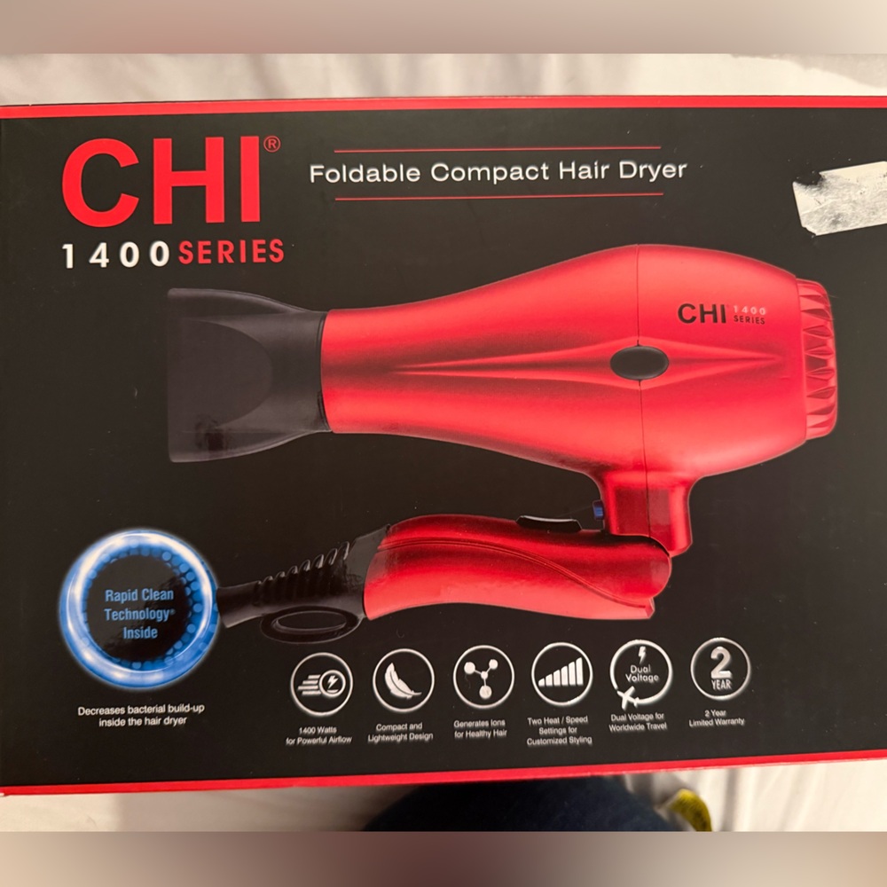 CHI 1400 Series Red Foldable Compact Hair Dryer